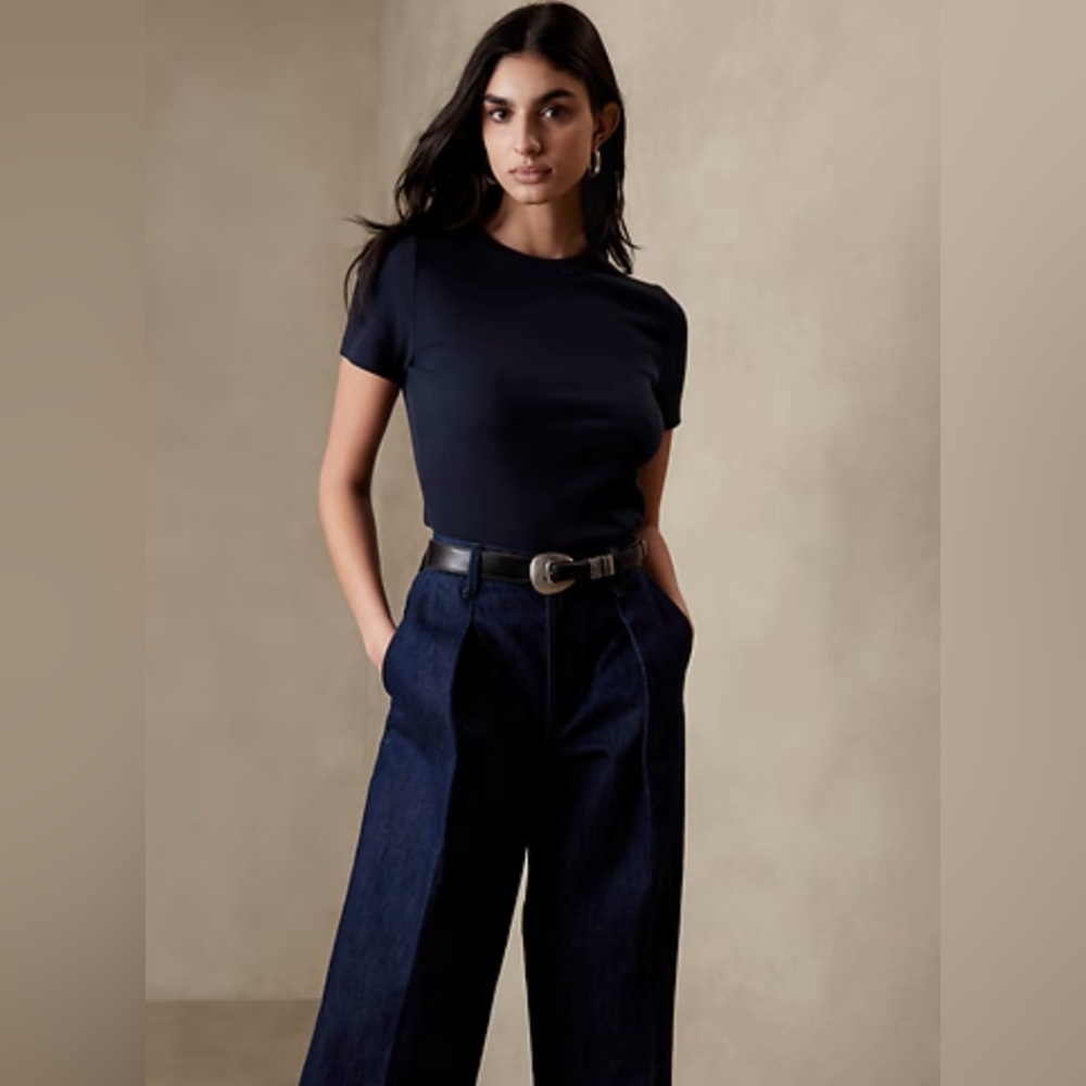 Banana Republic Ribbed Shrunken T-Shirt Navy